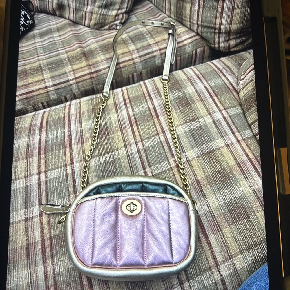 Coach color block leather camera metallic bag can be messenger